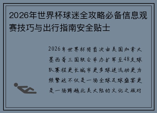 2026年世界杯球迷全攻略必备信息观赛技巧与出行指南安全贴士